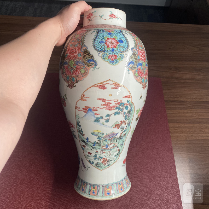 清雍正 粉彩花卉开光山水图盖罐 - 图8